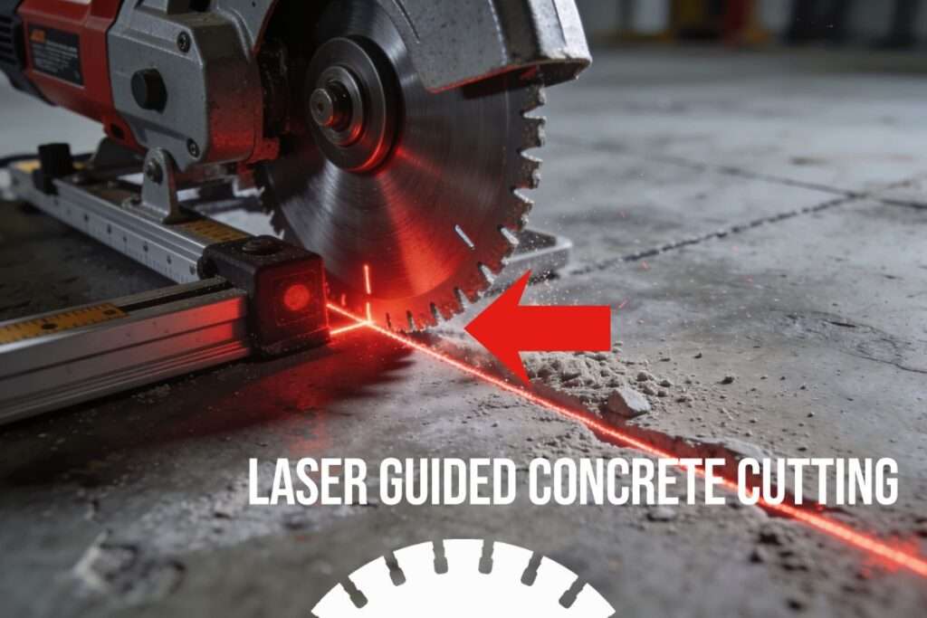 laser guided concrete wall saw cutting precise opening commercial building